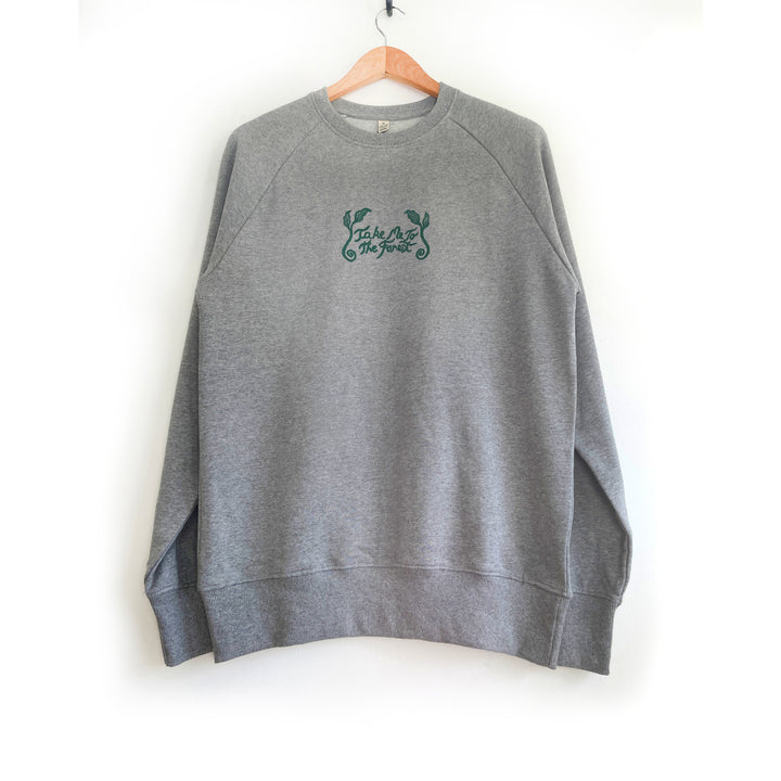 Take Me To The Forest Sweater - Block Printed, Organic, Fair Trade, Climate Neutral, Forest Print Oversize Grey Sweatshirt