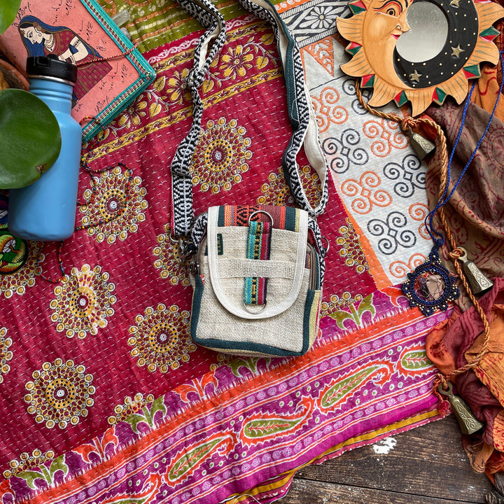 Thai Weave Hemp Shoulder Festival Bag, Handmade Fair Trade, Long Strap Hippie Purse (Without Hemp Label)