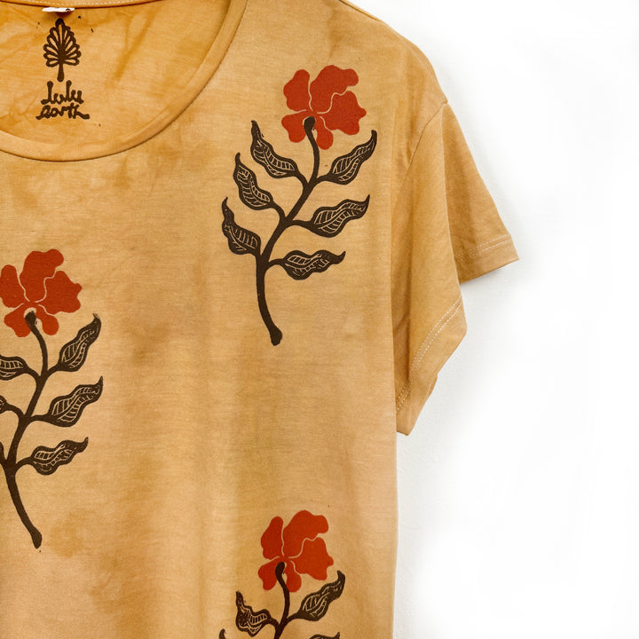 Wild Poppy Ethical Boxy Fit T-Shirt in Indiana Rose, Hand Dyed & Block Printed, Organic Vegan, Fair Trade Hippie Top