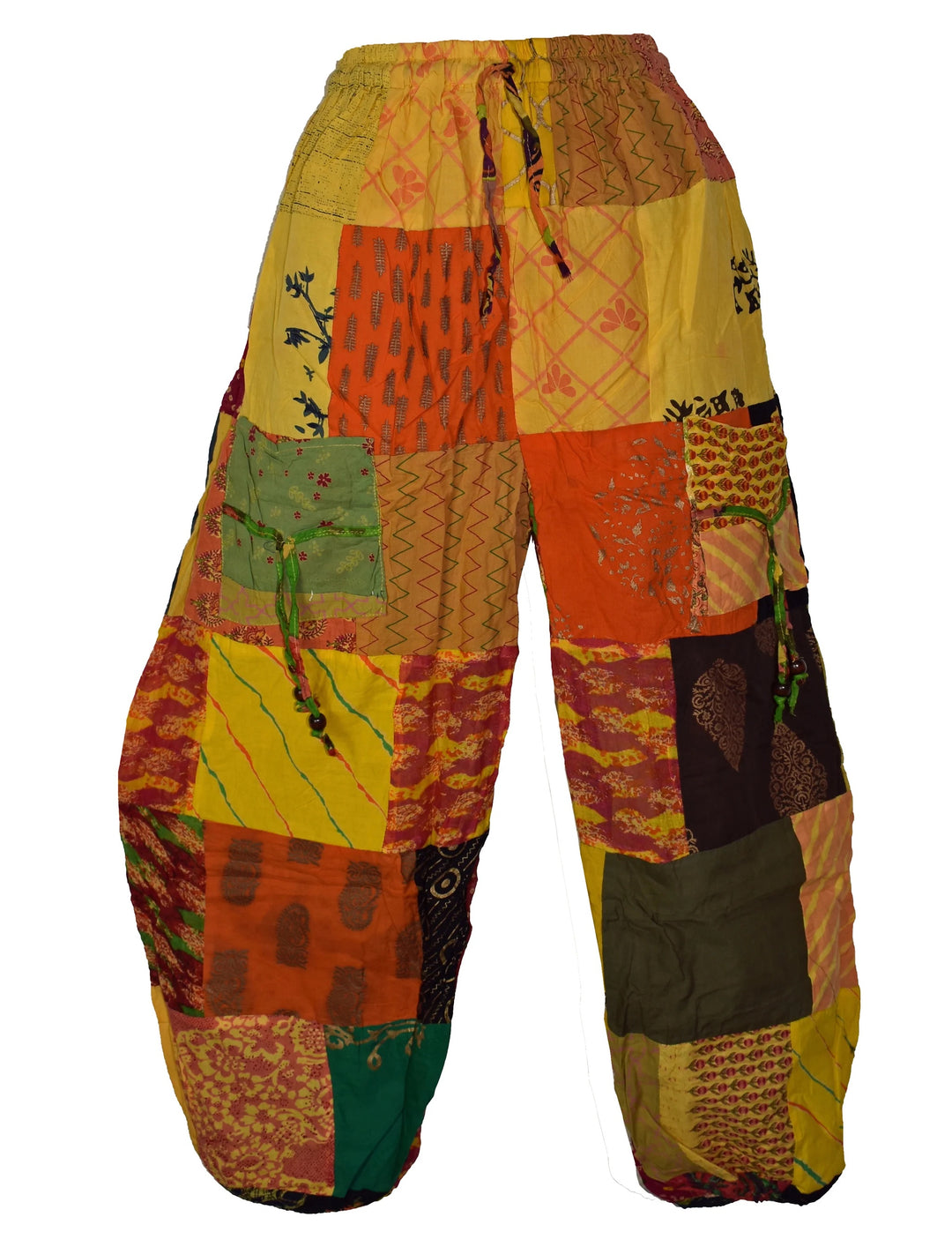 Indian Patchwork Earthy Harem Hippie Trousers Fair Trade One Size Loose Fit Pants